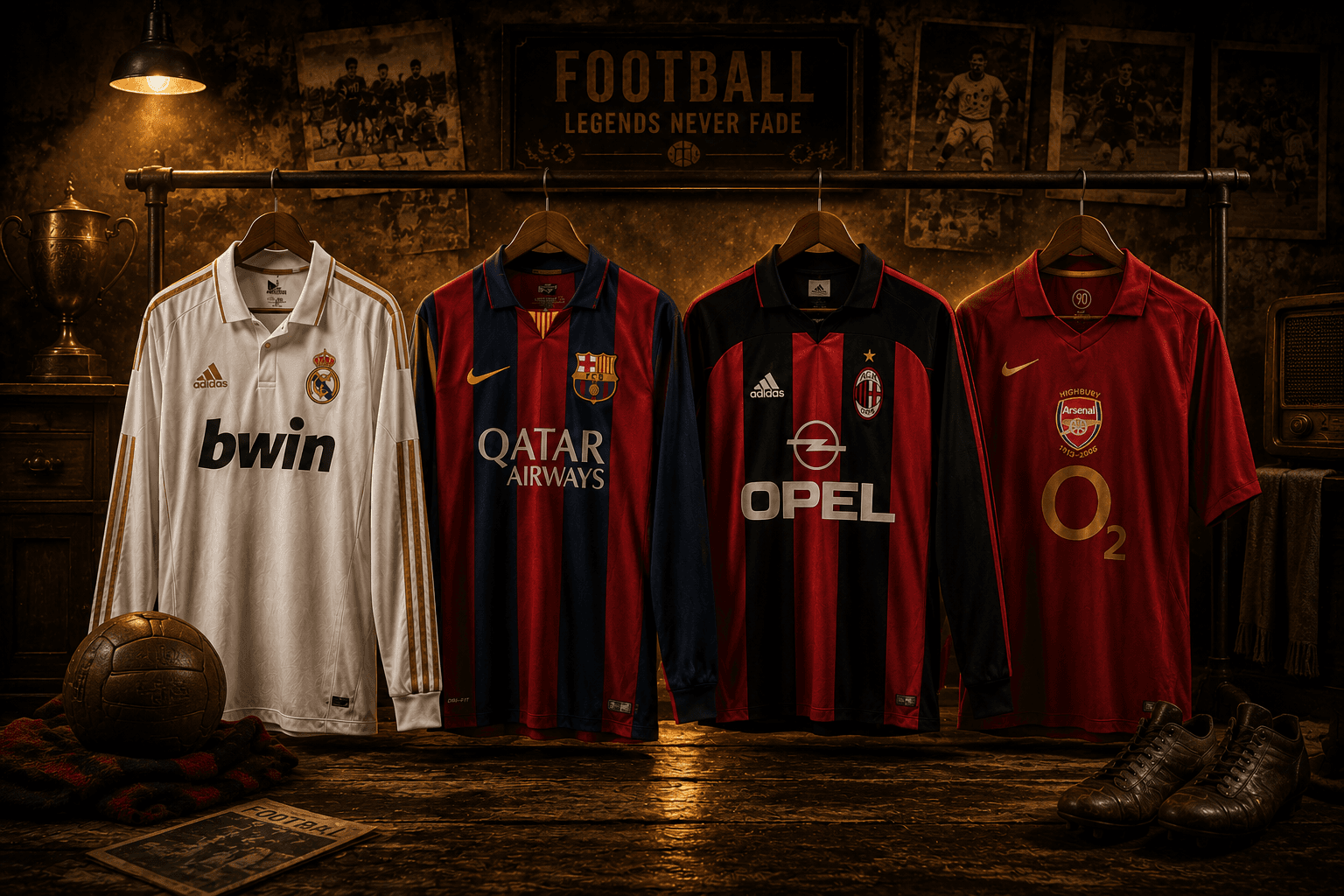 تيشيرتات ريترو معلقة لريال مدريد وبرشلونة وميلان وأرسنال